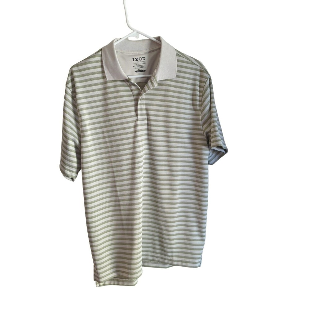 IZOD Golf Classix Men's M Green Striped Short Sleeve Polo Shirt